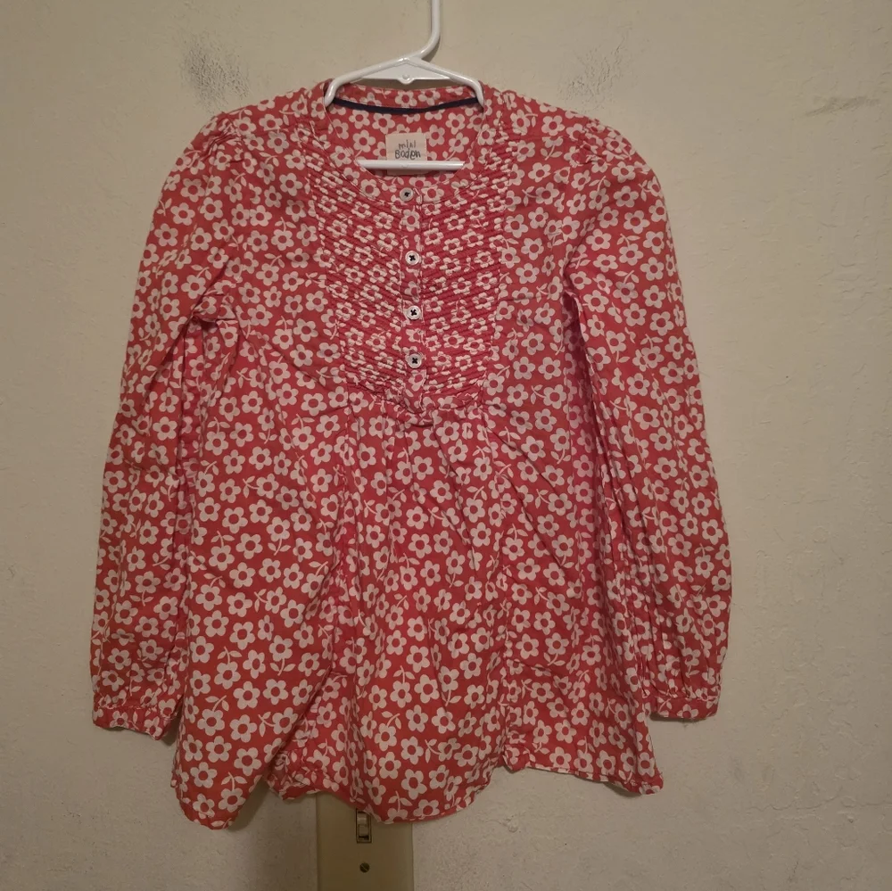 Mini Boden Pink And White Floral Kids Blouse Size 7 To 8 Years - Picture 1 of 8